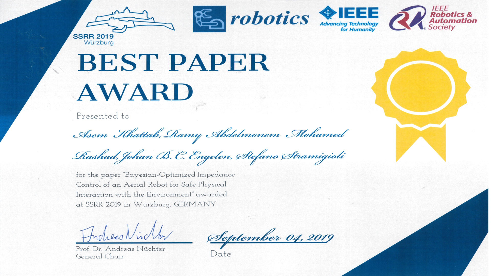 IEEE SSRR 2019 Best Paper Award